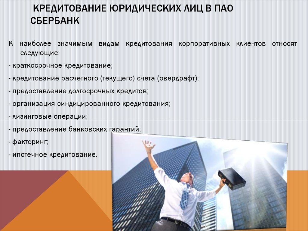 Наиболее востребованным виды кредитов для юридических лиц от Сбербанка