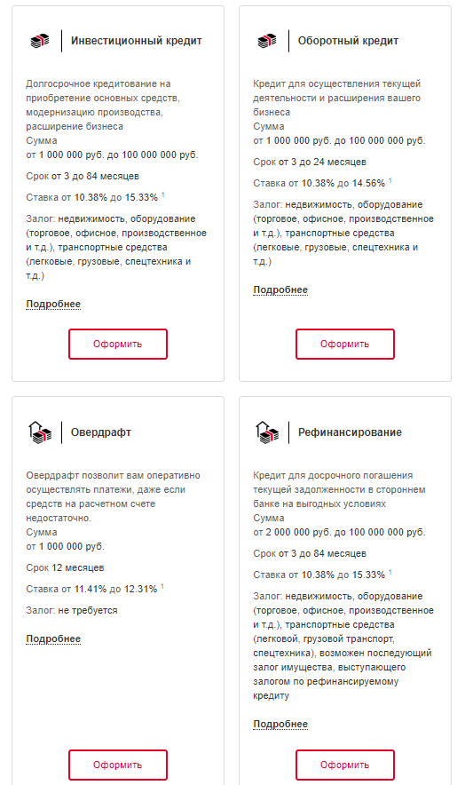 Фото №8. Часть линейки кредитов Росбанка для малого бизнеса